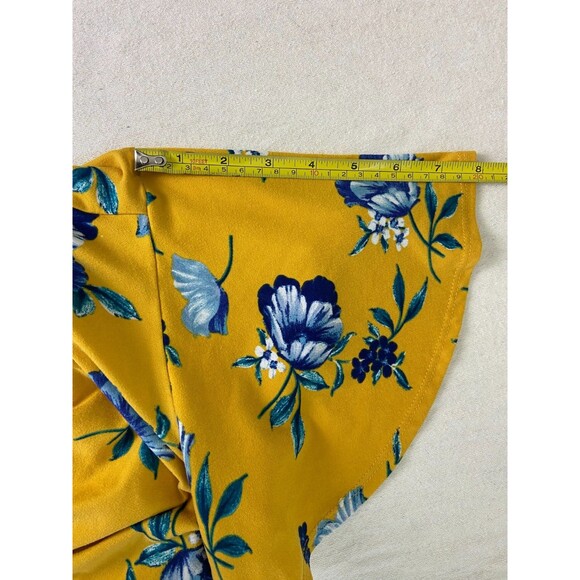 By & By Women's XXL Mustard Yellow Blue Floral Wrap Tie Maxi Dress Stretch HOLE - Picture 8 of 10